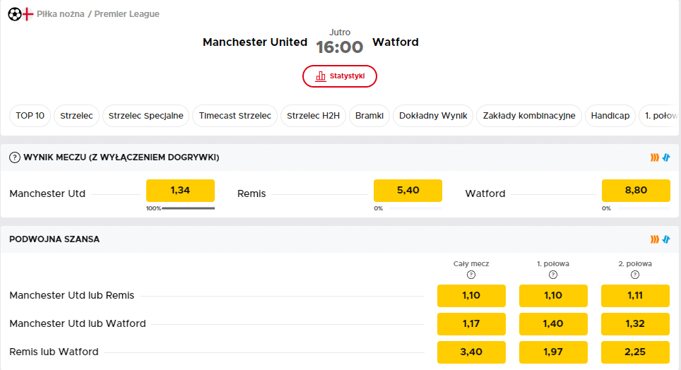 Premier League Zakłady przedmeczowe