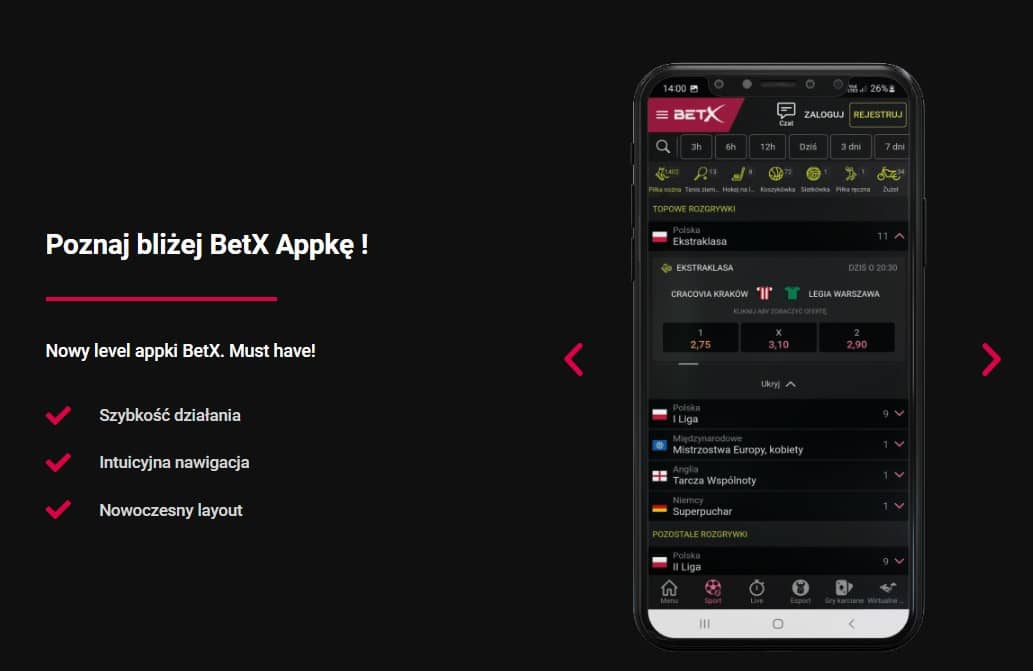 BetX aplikacja mobilna - obstawiaj na telefonie