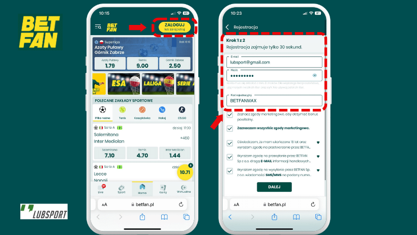 Betfan rejestracja na telefonie