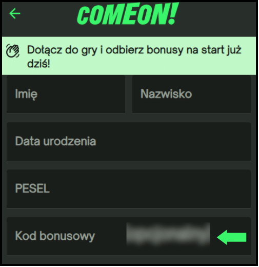 ComeOn kod bonusowy