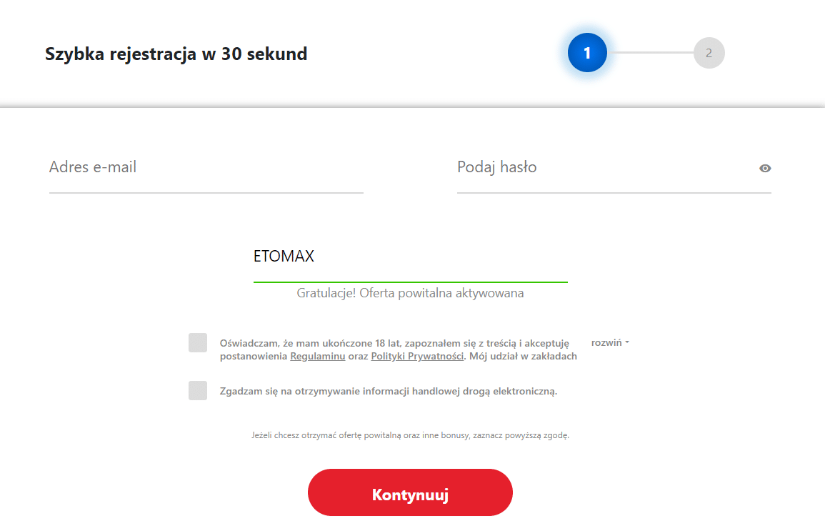 Założyć konto ETOTO