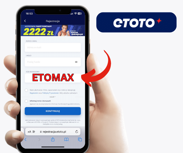 zarejestrować w aplikacji ETOTO