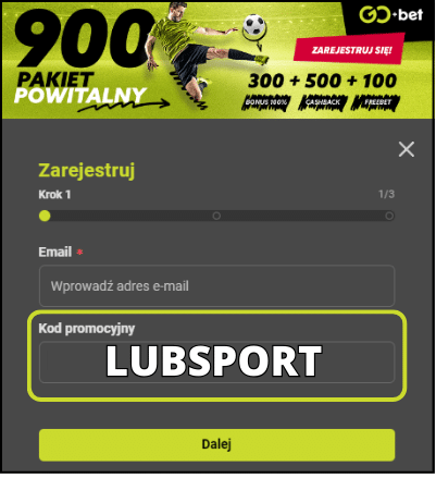 Rejestracja z kodem promocyjnym GO+bet Kod promocyjny GObet