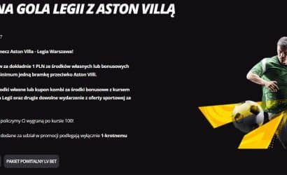 Aston Villa &ndash; Legia Warszawa kurs 100.00 na gola Legii